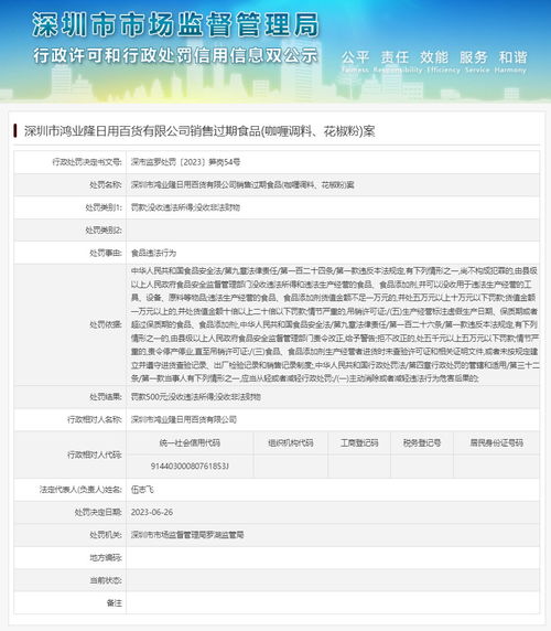 深圳市鸿业隆日用百货销售过期食品被罚